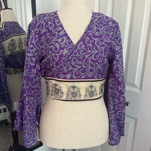 Darn Good Yarn Sari Wrap Top - Purple and Cream